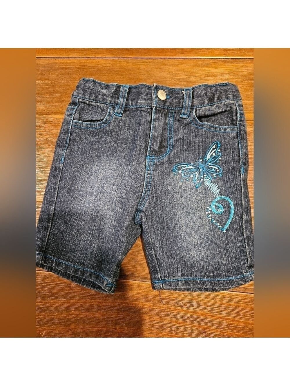 CLEARANCE! PINK ANGEL GIRL'S BERMUDA JEAN SHORTS EMBROIDERED BUTTERFLIES SIZE 4T